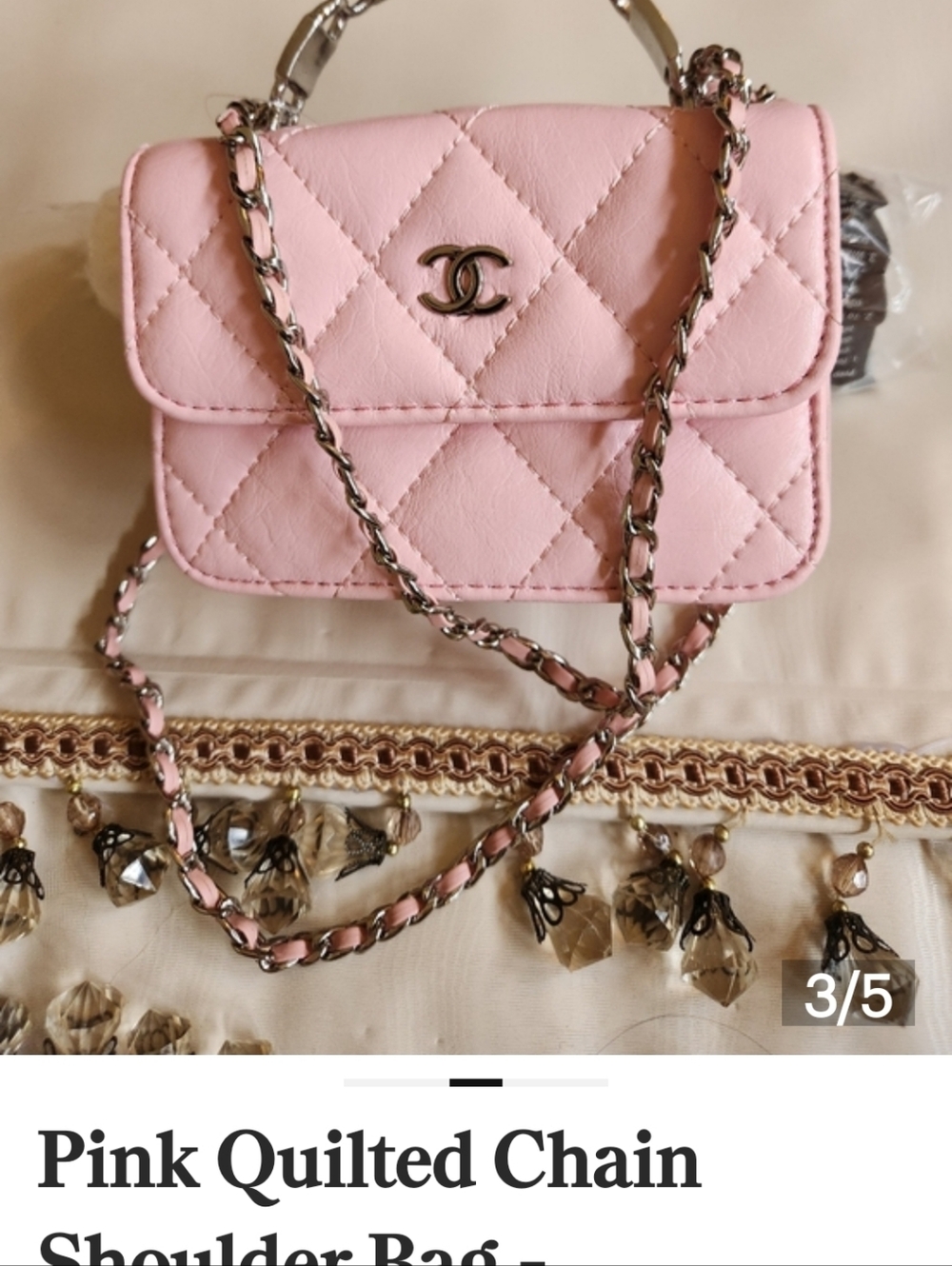 Pink Quilted Chain Shoulder Bag - Unbranded